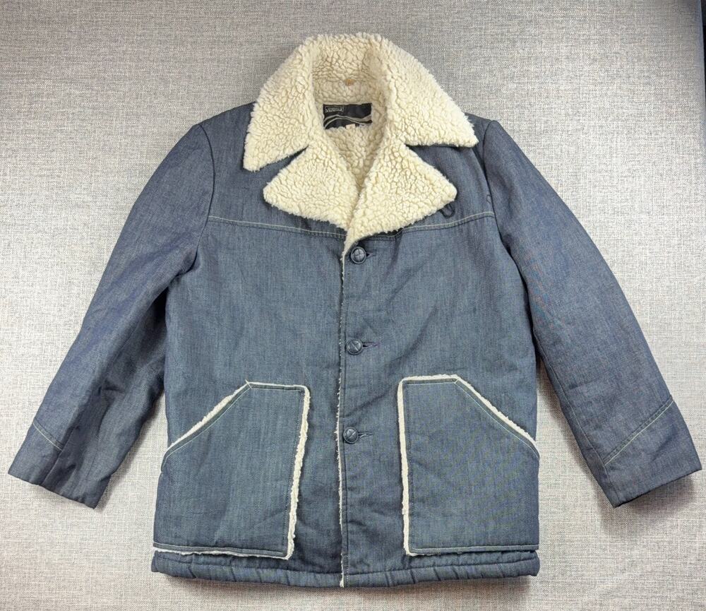 Vintage Montgomery Ward Sherpa Lined Denim Jacket Mens M Western Ranch Coat